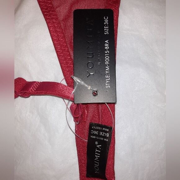 Youmita 36C Persian Red Unpadded Soft Lace Bra NWT - Picture 6 of 6
